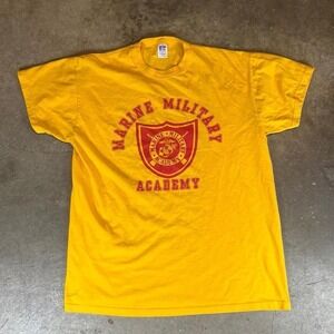 Vintage 90s Yellow Marine Military Academy Russell Athletic T-Shirt men's medium